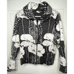 Vintage Bala Bala Floral Satin Crinkle Jacket Women's size M Black White Artsy